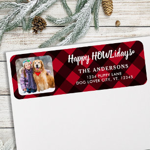 Etiqueta Foto personalizado Happy HOWLidays Red Buffalo Pla