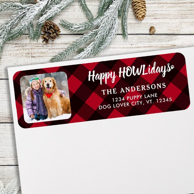 Etiqueta Foto personalizado Happy HOWLidays Red Buffalo Pla (Subido por el creador)