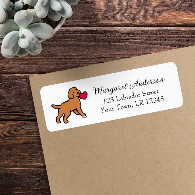 Etiqueta Fox Red Labrador Puppy Little Heart (Fox Red Labrador Puppy Little Heart Return Address Labels for Labrador Owners.  Labrador Cartoon.)