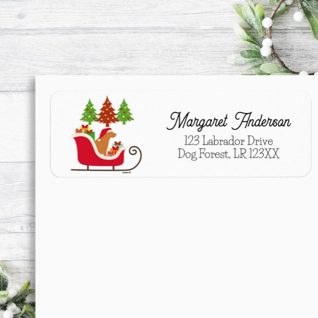 Etiqueta Fox Red Labrador Silhouette Navidad Sleigh (Fox Red Labrador Silhouette Christmas Sleigh design Return Address Label for Labrador Owners.)