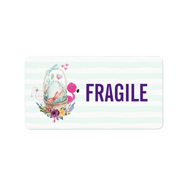 Etiqueta Fragile Egg in a Basket with Flamingo and Bunny (Frente)