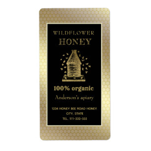 Etiqueta Frasco de miel de abeja dorada rústica vintage