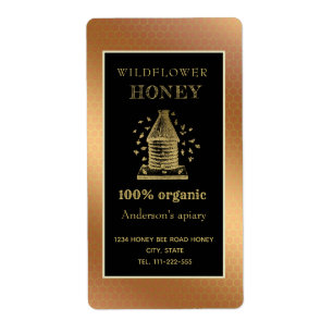 Etiqueta Frasco de miel de abeja dorada rústica vintage