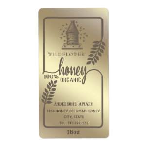 Etiqueta Frasco de rama de miel de abeja dorada rústica de 