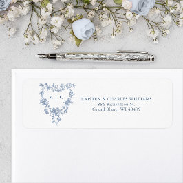 Etiqueta French Blue Floral Monogram Crest