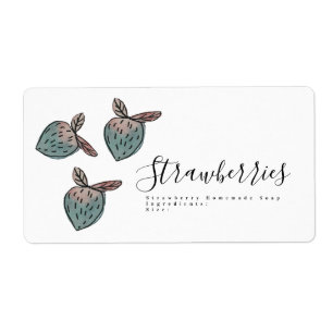 Etiqueta Fresa color de agua Doodle Azul rosado