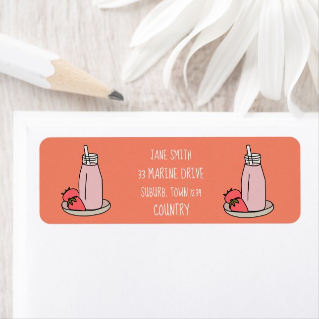 Etiqueta Fresa Milkshake retro rosa (In situ)