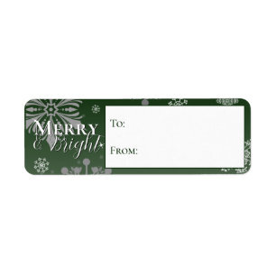 Etiqueta Fresa verde y copos de nieve brillantes hacia y de