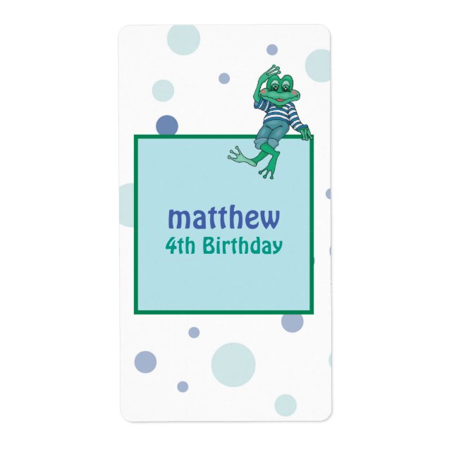 Etiqueta Frog in Jeans, Birthday, Polka Dots (Frente)