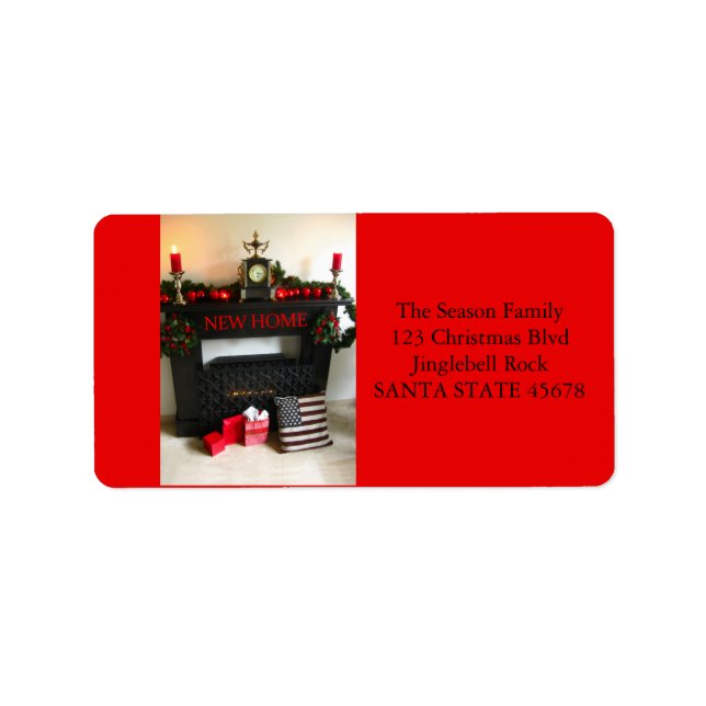 Etiqueta From our new address Christmas Fireplace (Frente)