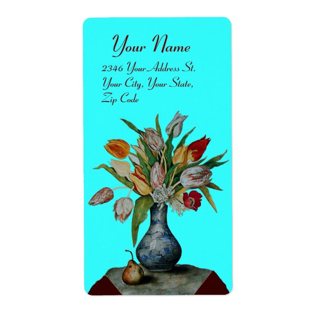 Etiqueta FRUTAS DE TEMPORADA -turquesa azul TULIPS (Frente)