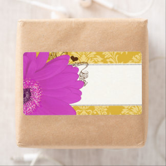 Etiqueta Fuchsia Gerber Daisy y Golden Glow Damask