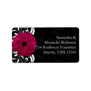 Etiqueta Fuchsia Scroll Gerbera Daisy con negro y blanco