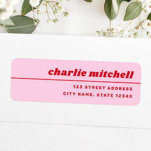 Etiqueta Fuente retro rosa claro dirección de retorno de mo