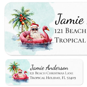 Etiqueta Fun Beach Navidades Santa Claus Dirección de Regre