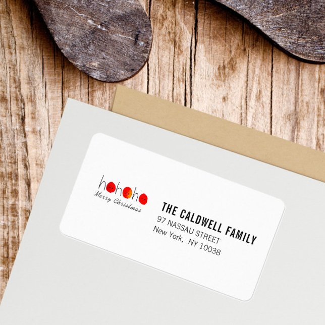 Etiqueta Fun Red & Black Ho Ho Ho Navidades (Ho Ho Ho Christmas Return Address Label)