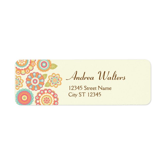 Etiqueta Funky Boho Retro Flowers Boda (Frente)