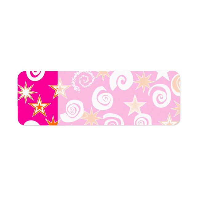 Etiqueta Funky Hot Pink Naranja Stars Swirls Fun Pattern (Frente)