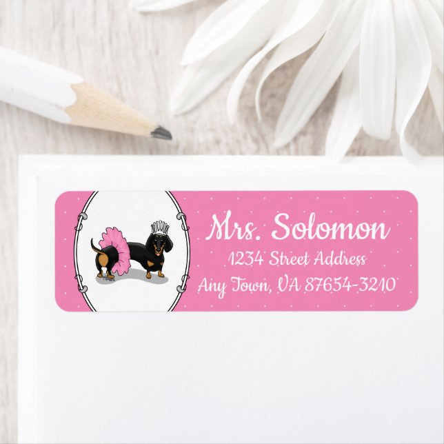 Etiqueta Funny Ballerina Princess Dachshund (black & tan) (In situ)