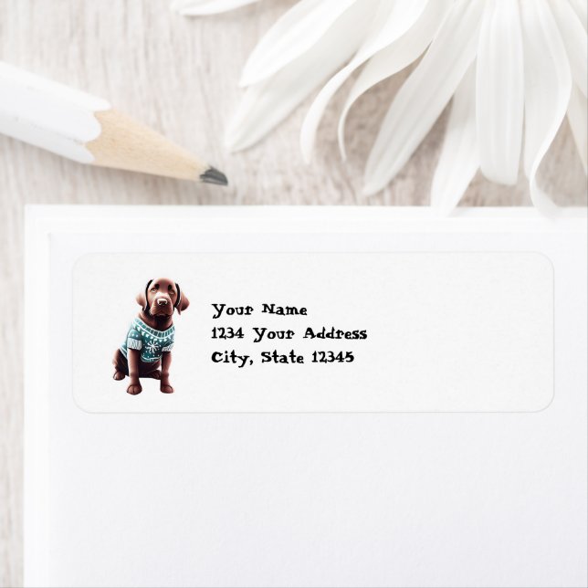 Etiqueta Funny Chocolate Lab en Navidades Dirección sudader (In situ)