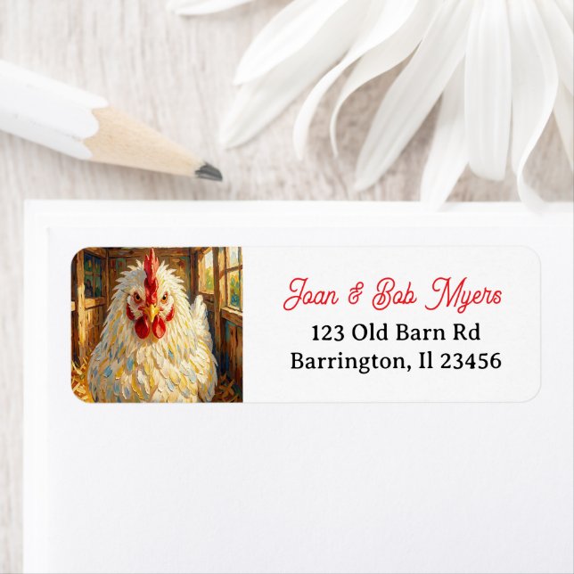 Etiqueta Funny Close Up of Impasto Chicken that looks Mad (In situ)