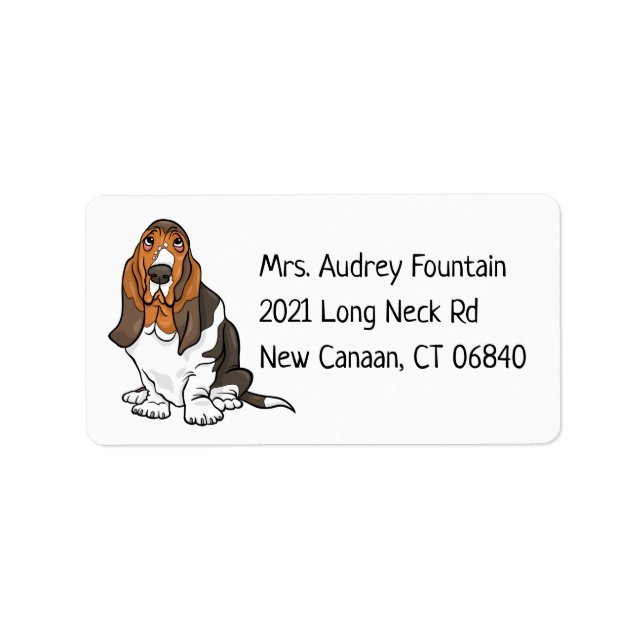 Etiqueta Funny Puppy Dog Cartoon Cute Basset Hound (Frente)