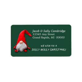 Etiqueta Funny Red Gnome Jolly Holly Navidades