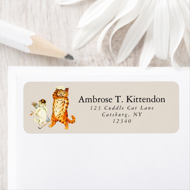 Etiqueta Funny Retro Golf Jugador Tigre Gato & Caddy (In situ)