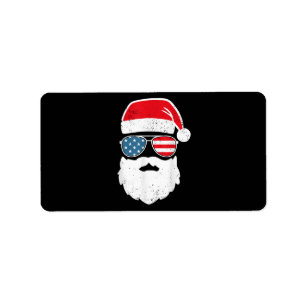 Etiqueta Funny Santa Claus Face Gafas de sol Patriótico Ame