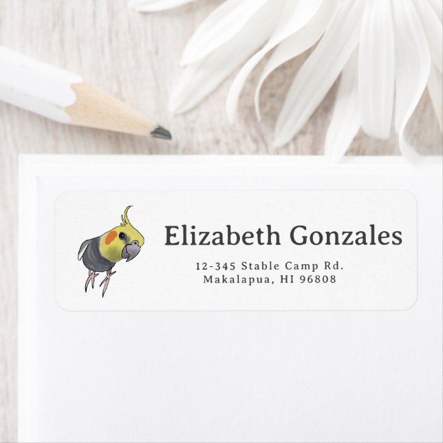 Etiqueta Funny Talking Grey Cockatiel Hello Pretty Bird (In situ)