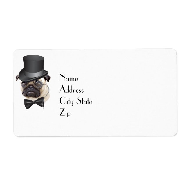 Etiqueta Funny Top Hat Monocle Sir Pug Dog (Frente)