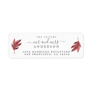 Etiqueta Futuro Sr. Burgundy Leaf Boda Return Address