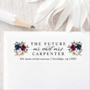 Etiqueta Futuro Sr. Navy Blue Burgundy Floral Boda