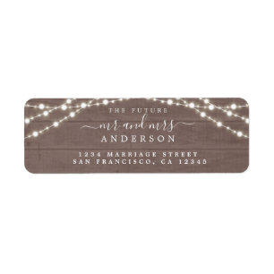 Etiqueta Futuro Sr. Rustic Luces Dirección de Retorno Boda