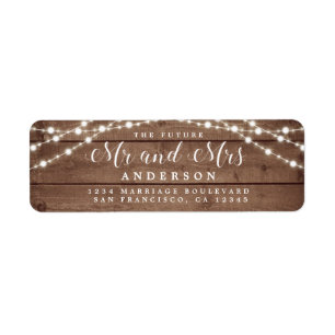 Etiqueta Futuro Sr. Rustic Luces Dirección de Retorno Boda