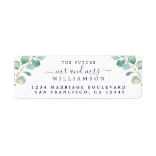 Etiqueta Futuro Sr. Sra. Green Foliage Boda Return Address