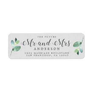Etiqueta Futuro Sr. Sra. Green Foliage Boda Return Address