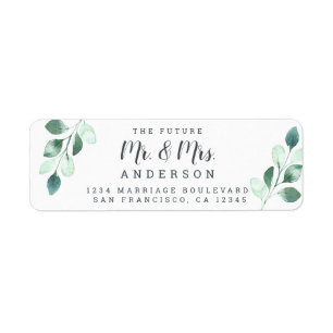 Etiqueta Futuro Sr. Sra. Green Foliage Boda Return Address