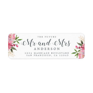 Etiqueta Futuro Sr. Sra. Pink Floral Boda Dirección de Reto