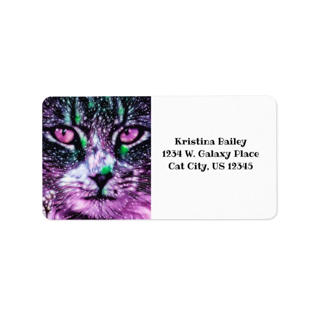 Etiqueta Galaxia Cósmica Gato Cielos Estelares Morado Y Ver (Frente)