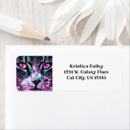 Etiqueta Galaxia Cósmica Gato Cielos Estelares Morado Y Ver