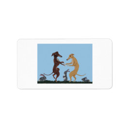 Etiqueta Galgos Bailarines y Amigos Conejos Invitación