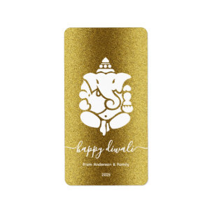 Etiqueta Ganesha Golden Purpurina Happy Diwali Design