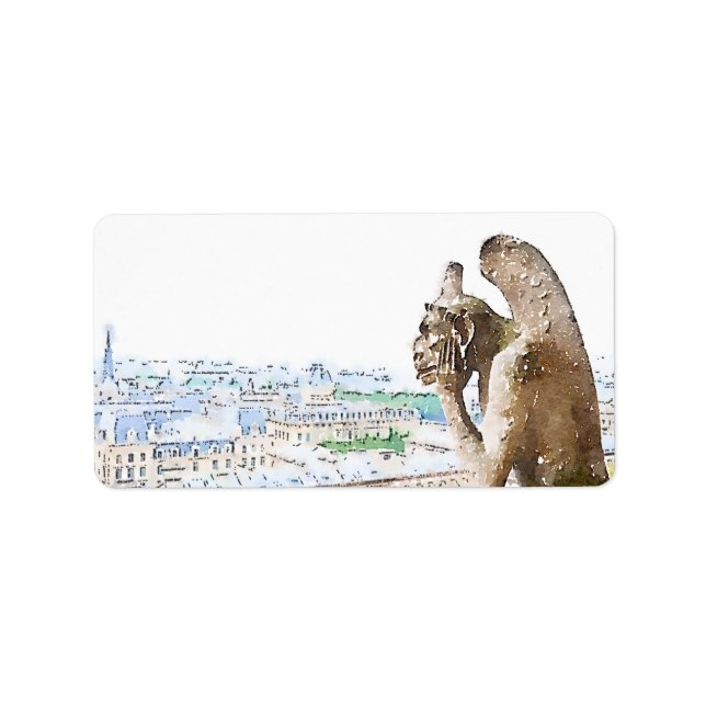 Etiqueta Gargoyle acuarela de Notre Dame (Frente)