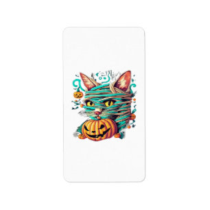 Etiqueta Gata Momia Divertida Halloween