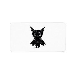 Etiqueta Gatito Negro Grumpy De Halloween Con Traje De Bate