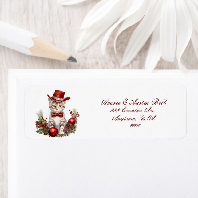 Etiqueta Gatitos Pequeños Vestidos Para Navidades (In situ)