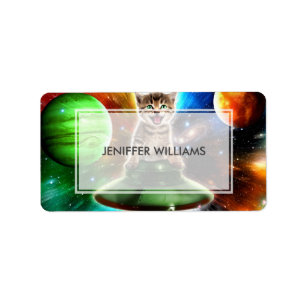 Etiqueta Gato alienígena en el platillo de ufo