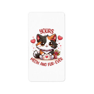 Etiqueta Gato Calico Adorable Día de San Valentín 