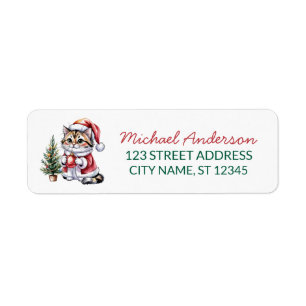Etiqueta Gato con sombrero de Santa Claus árbol de Navidad